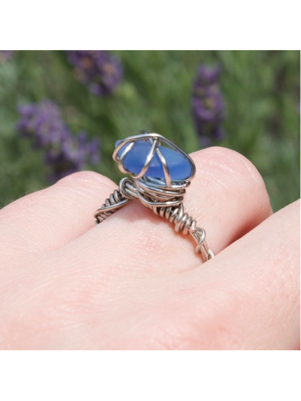 Handmade silver wire wrapped blue seaglass ring 🌊💫
PM me with any questions a